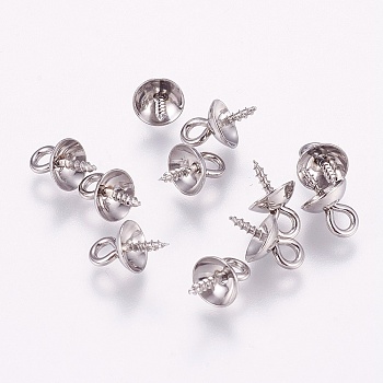 201 Stainless Steel Peg Bails Pendants, for Half-driled Beads, Stainless Steel Color, 10x4mm, Hole: 2mm, Pin: 1mm
