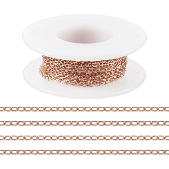 Brass Cable Chains, with Spool, Soldered, Rose Gold, 2x2x0.3mm, about 16.40 Feet(5m)/Roll
