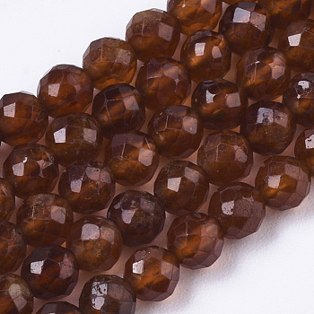 Natural Orange Garnet Beads Strands, Faceted, Round, 4mm, Hole: 0.7mm, about 95pcs/strand, 15.35 inch(39cm)