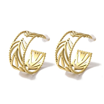 PVD Vacuum Plating 201 Stainless Steel Studs Earring, with 304 Stainless Steel Pin, Leaf, Real 18K Gold Plated, 23x11mm