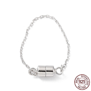 Rhodium Plated 925 Sterling Silver Magnetic Clasps with Safety Chain, Column, Platinum, 72mm, Clasp: 13x4mm