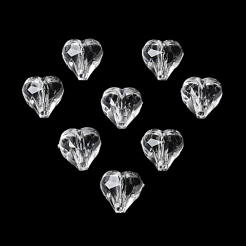 Transparent Acrylic Beads, Faceted Heart, Clear, 11.5x12x8mm, Hole: 2mm, about 700pcs/500g