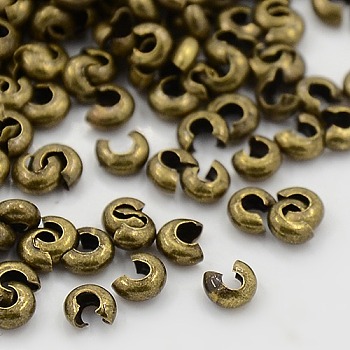 Iron Crimp Beads Covers, Cadmium Free & Lead Free, Antique Bronze Color, Size: About 3mm In Diameter, Hole: 1.2~1.5mm