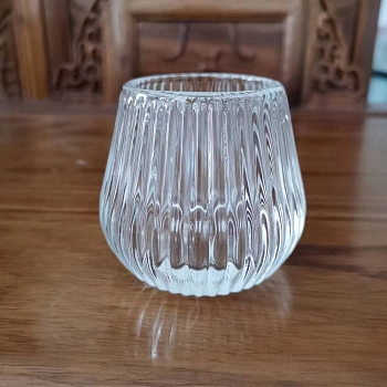 Embossed Round Candle Cups, Glass Candle Holders, European Style Retro Candle Container, Stripe, 5.6x5.3x6.1cm