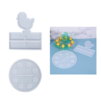 Christmas Theme DIY Silicone Molds, Resin Casting Molds, For UV Resin, Epoxy Resin Jewelry Making, Chick & Flat Round, White, 215x188x6mm, 213x6.5mm