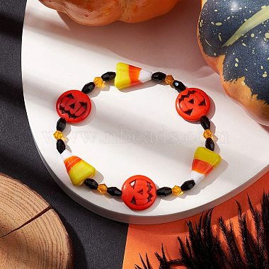 Halloween Dyed Synthetic Turquoise & Glass Beaded Stretch Bracelets(BJEW-JB10602)-2