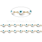 3.28 Feet Handmade Enamel Link Chains, with 304 Stainless Steel Findings, Soldered, Flat Round with Eye, Golden, Cyan, Flat Round Link: about 11x6.1x4.2mm(X-STAS-I154-02G)