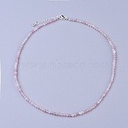 Natural Rose Quartz Beaded Necklaces, with Brass Lobster Claw Clasps, Faceted Round Beads, 16.5 inch~16.7 inch(42~42.5cm)x2mm(NJEW-K114-A-A01)