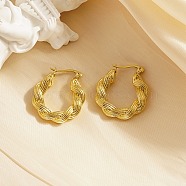 304 Stainless Steel Twisted Rope Hoop Earrings for Women, Golden, 26mm(SN6682-1)