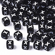 Opaque Acrylic Beads, Horizontal Hole, Alphabet Style, Cube, Black & White, Letter.X, 5x5x5mm, Hole: 2mm, about 500pcs/50g(X-SACR-N002-01X)