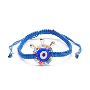 Big Evil Eye Braided Bead Bracelet, Adjustable Lampwork Beads Bracelet for Teen Girl Women, Golden, Blue, Inner Diameter: 2-1/4~4 inch(5.7~10.4cm)(BJEW-JB07109-01)