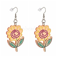 Sunflower Transparent Acrylic Dangle Earrings, with 316 Surgical Stainless Steel Earring Hooks, Yellow, 65mm, Pin: 0.7mm(EJEW-JE04547-01)