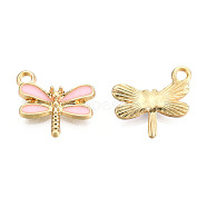 Light Gold Plated Alloy Charms, with Enamel, Dragonfly, Pearl Pink, 14.5x15.5x3mm, Hole: 1.8mm(ENAM-T009-02E)