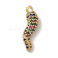 Rack Plating Brass Micro Pave Cubic Zirconia Pendant, Cadmium Free & Lead Free, Long-Lasting Plated, Horn of Plenty/Italian Horn Cornicello Charms, Real 18K Gold Plated, 18.5x5.5x4mm, Hole: 1.2mm(KK-A229-03C-G)