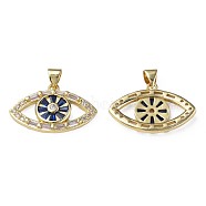 Brass Micro Pave Cubic Zirconia Pendants, with Brass Snap on Bails, Nickel Free, Real 18K Gold Plated, Eye, Dark Blue, 16x24x3mm, Hole: 3x4mm(ZIRC-N039-235)