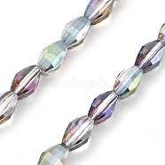 Electroplate Transparent Glass Beads Strands, Oval, Half Rainbow Plated, Faceted, Light Steel Blue, 9.5x5.5mm, Hole: 1.2mm, about 43pcs/strand, 15.94''(40.5cm)(EGLA-M032-03A-HR02)