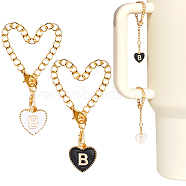 2 Sets Alloy Enamel Cup Pendant Decorations, with Iron Link Chain and Lobster Clasp, Light Gold, Heart, Letter B, 76mm, 2pcs/set(HJEW-SC0001-56B)