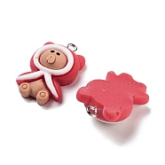 Christmas Theme Opaque Resin Pendants, Christmas Charms, Bear, 26x16x8.5mm, Hole: 2mm(RESI-N039-113)