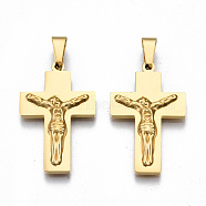 201 Stainless Steel Pendants, Crucifix Cross, for Easter, Real 18K Gold Plated, 31x19.5x4mm, Hole: 4x8mm(STAS-Q241-003G-NF)