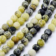 Natural Yellow Turquoise(Jasper) Beads Strands, Frosted, Round, 7.5~8mm, Hole: 1mm, about 48pcs/strand, 15.3 inch(39cm)(G-F518-25-8mm)