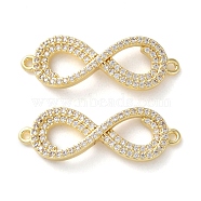 Rack Plating Brass Micro Pave Cubic Zirconia Infinity Connector Charms, Long-Lasting Plated, Lead Free & Cadmium Free, Real 18K Gold Plated, 29x10x2mm, Hole: 1.3mm(KK-C084-23D-G)