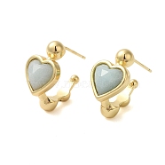 Natural Flower Amazonite Heart Stud Earrings, with Ion Plating(IP) Golden Plated Brass Findings, 925 Sterling Silver Pin, 20.5x12mm(EJEW-K287-01G-06)