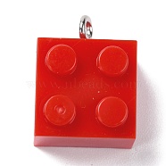 Resin Pendants, with Platinum Iron Loop, Toy Bricks, Red, 21x15.5x11mm, Hole: 2.6mm(RESI-E017-A09)