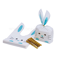 Plastic Candy Bags, Rabbit Ear Bags, Gift Bags, Two-Side Printed, with Wire Twist Ties, Dark Cyan, Bag: 22.5x14cm, Ties: 8x0.4cm(ABAG-YW0001-02E)
