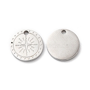 316L Surgical Stainless Steel Charms, Flat Round with Star Charm, Textured, Stainless Steel Color, 12x1.5mm, Hole: 1.5mm(STAS-H213-55P)