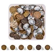 60 Sets 6 Styles Iron Button Pins for Jeans, Garment Accessories, Flat Round, Antique Bronze, 20x8mm, Hole: 2mm, Pin: 8x8mm, Knob: 3mm, 10sets/style(IFIN-SZ0001-11)
