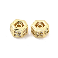 Brass Micro Pave CLear Cubic Zirconia Beads, Hexagon, Golden, 5x5.5x3mm, Hole: 1mm(KK-Z044-07G)