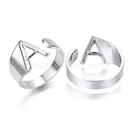 Alloy Cuff Finger Rings, Cadmium Free & Nickel Free & Lead Free, Alphabet, Platinum, Letter.A, US Size 8(18.1mm)(RJEW-S038-195A-P-NR)
