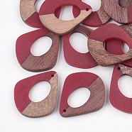 Resin & Wood Pendants, Teardrop, Brown, 32.5x27.5x2.5~4mm, Hole: 1.5mm(X-RESI-S358-06D)