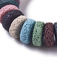 Natural Lava Rock Beads Strands, Dyed, Flat Round/Disc, Mixed Color, 15x5mm, Hole: 2mm, about 33pcs/strand, 7.68 inch(19.5cm)(G-L546-C-01)