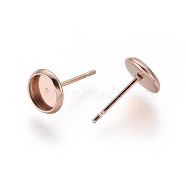 304 Stainless Steel Stud Earring Settings, Flat Round, Rose Gold, Tray: 6mm, 8mm, Pin: 0.8mm(STAS-K131-A-01RG)