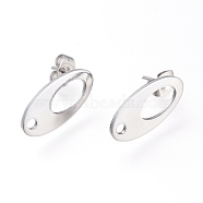 201 Stainless Steel Stud Earring Findings, with Ear Nuts and 304 Stainless Steel Pin, Oval, Stainless Steel Color, 18.5x9.5mm, Hole: 2mm, Pin: 0.7mm(STAS-L232-111P)
