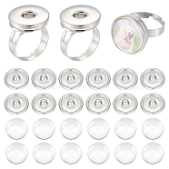 DIY Finger Ring Kits, Include Adjustable Iron Snap Ring Components, with Brass Snap Buttons & Transparent Glass Cabochons, Platinum(DIY-UN0055-94)