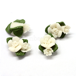 Handmade Porcelain Cabochons, China Clay Beads, Flower, Floral White, 17~20x14~16x7~8mm(PORC-S1003-25A)