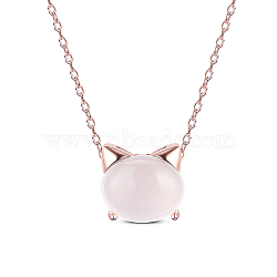 SHEGRACE Adorable 925 Sterling Silver Pendant Necklace, Kitten with Pink Cat Eye, Rose Gold, 17.7 inch(JN556A)