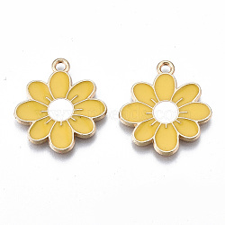 Eco-Friendly Alloy Enamel Pendants, Cadmium Free & Lead Free & Nickel Free, Flower, Light Gold, Gold, 23x20.5x1.2mm, Hole: 2mm(X-ENAM-Q437-041B-NR)