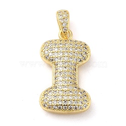 Brass Micro Pave Cubic Zirconia Pendants, Cadmium Free & Lead Free, Long-Lasting Plated, Real 18K Gold Plated, Letter I, 23x13x5mm, Hole: 4.5x3mm(X-KK-E061-03G-09)