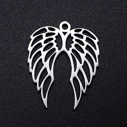 201 Stainless Steel Pendants, Filigree Joiners Findings, Laser Cut, Wing, Stainless Steel Color, 22x18x1mm, Hole: 1.4mm(STAS-S105-JN875-1)