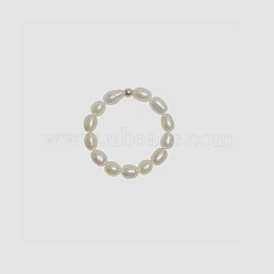 Natural Freshwater Pearl Beaded Stretch Rings, with Alloy Charm, Golden, Inner Diameter: 16mm(WG03D15-01)