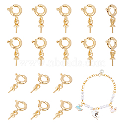 ARRICRAFT 20Pcs Brass Spring Ring Clasps, with Peg Bails Charms, for Half Drilled Bead, Golden, 14.5x7.5x3mm, Pin: 0.6mm(KK-AR0002-86)