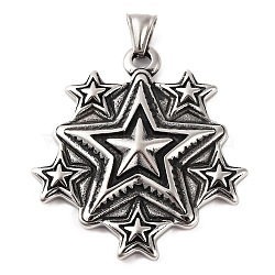 316 Surgical Stainless Steel Big Pendants, Star Charm, Antique Silver, 46.5x50.5x6.5mm, Hole: 8.5x4mm(STAS-Z073-10AS)