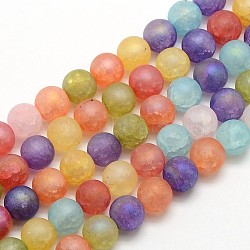 Electroplate AB Color Plated Frosted Synthetic Crackle Quartz Round Beads Strands, Dyed, Mixed Color, 8mm, Hole: 1mm; about 54pcs/strand, 16.14inches(G-L155-8mm-10)