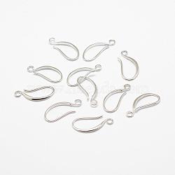 Brass Earring Hooks, with Horizontal Loop, Long-Lasting Plated, Real Platinum Plated, 17x8.5x1.5mm, Hole: 2mm, 21 Gauge, Pin: 0.7x0.8mm(KK-F714-06P)