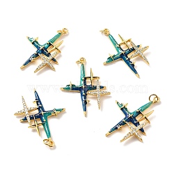 Rack Plating Brass Micro Pave Cubic Zirconia Pendants, Cadmium Free & Lead Free & Nickle Free, with Enamel and Jump Ring, Cross, Real 18K Gold Plated, 35x26x3mm, Jump Ring: 5x0.6mm, Inner Diameter: 3.5mm(X-KK-M230-25G)