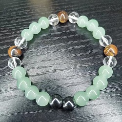 Round Natural Tiger Eye & Synthetic Non-magnetic Hematite & Glass Beads Stretch Bracelets for Girl Women, 5-7/8~7-7/8 inch(15~20cm)(FS-WGE0C43-04)