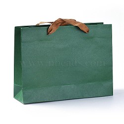 Kraft Paper Bags, Gift Bags, Shopping Bags, with Cotton Cord Handles, Sea Green, 26.9x20x0.25cm(CARB-WH0009-02)